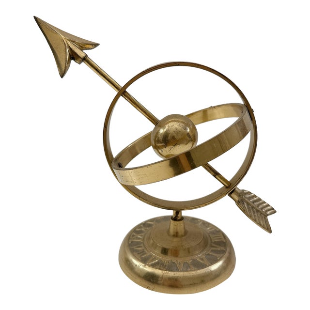 Vintage Brass Armillary Sphere Celestial Globe Decor, Arrow Astronomical Sculpture, Mid Century Desk Decor, Library Office Accent For Sale