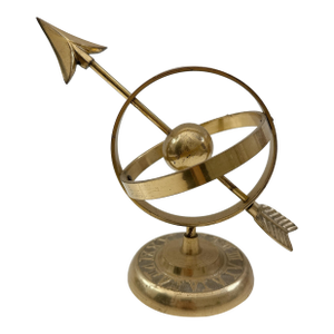 Vintage Brass Armillary Sphere Celestial Globe Decor, Arrow Astronomical Sculpture, Mid Century Desk Decor, Library Office Accent