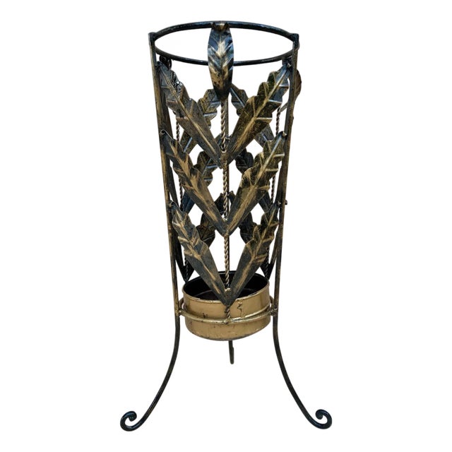 Mid 20th Century Mid Century Umbrella Stand Gilt Iron and Brass For Sale