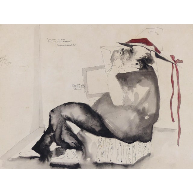 Offered for sale is a pen and ink hand colored with watercolor by artist Jorge Zeno titled "Esperando al final para volver...