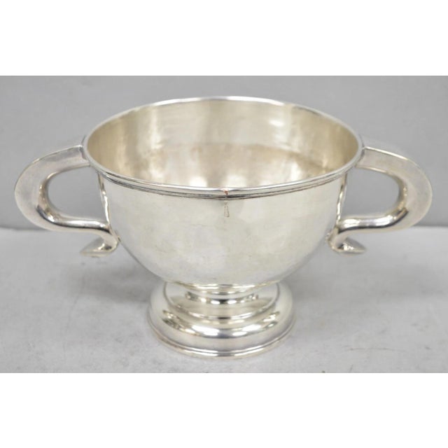 Antique Regency Silver Plated Thick Twin Handle Hand Hammered Trophy Cup Bowl For Sale - Image 9 of 16