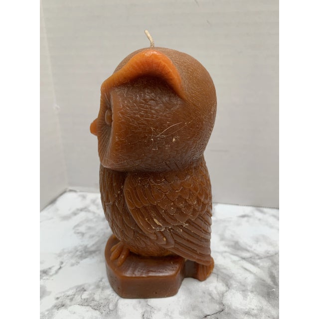 Vintage rust colored carved owl candle. Whimsical accent for any room or decor. Rich with details. Never used.