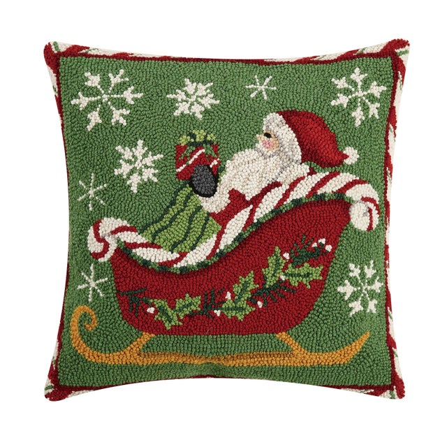 Traditional Santa Sleigh Hook Pillow 18" x 18" For Sale - Image 3 of 3