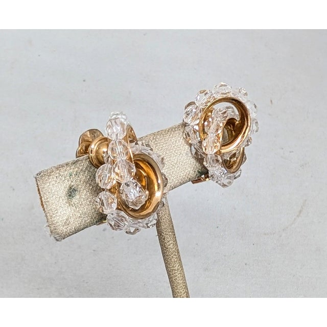 Napier Vintage 1962 Signed Napier Goldtone Clear Beaded Figure-8 Clip Earrings- 2 Pieces For Sale - Image 4 of 8