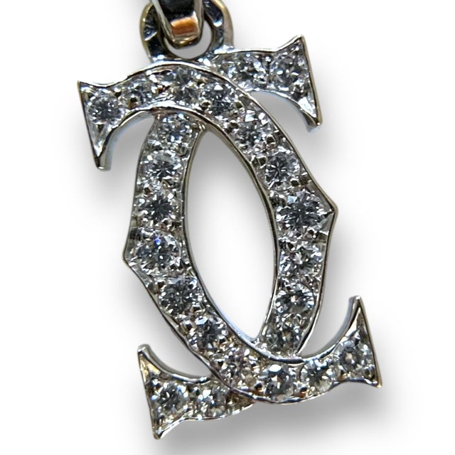 Modern Cartier 18k White Gold Diamond Double C Pendant For Sale - Image 3 of 4