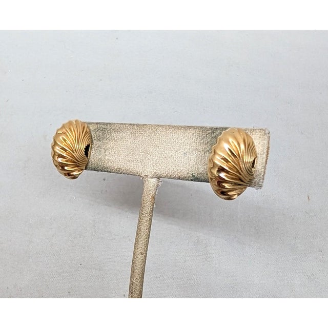 Metal Vintage Signed Napier Goldtone Ruched Half Hoop Pierced Earrings-2 Pieces For Sale - Image 7 of 7