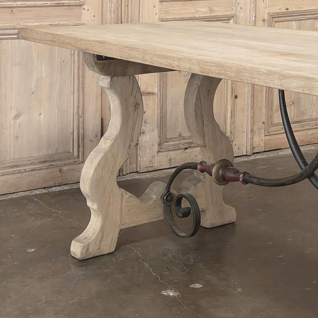 Vintage Spanish Dining Table With Wrought Iron in Solid Stripped Oak For Sale - Image 17 of 18