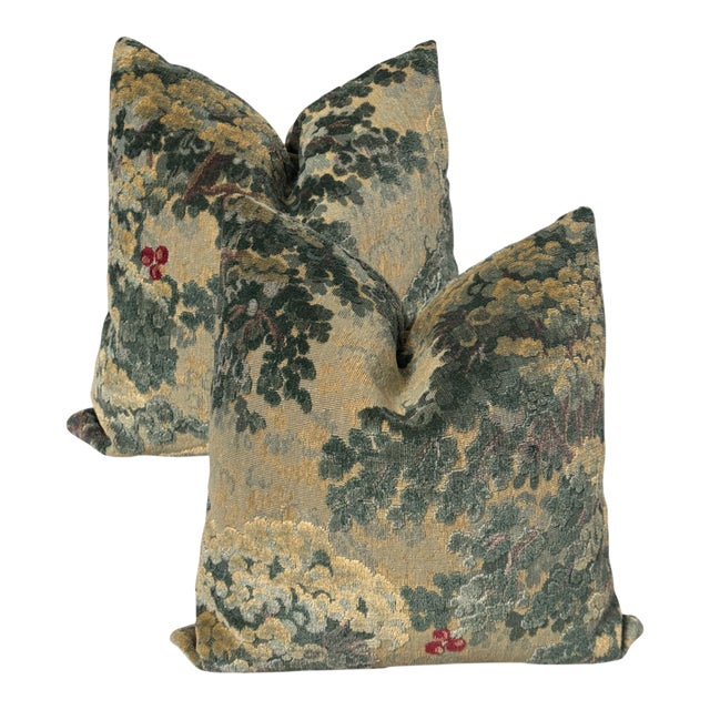 La Foret Down Filled Verdure Pillows - A Pair For Sale