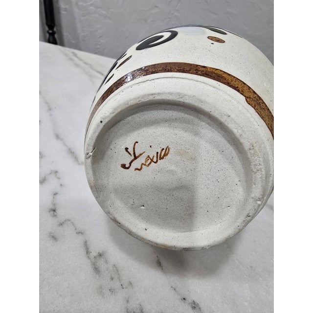 Mexican Vintage Mexican Tonalá Stoneware Folk Art Vase – Hand-Painted Bird & Floral Design, 8.5" For Sale - Image 3 of 8