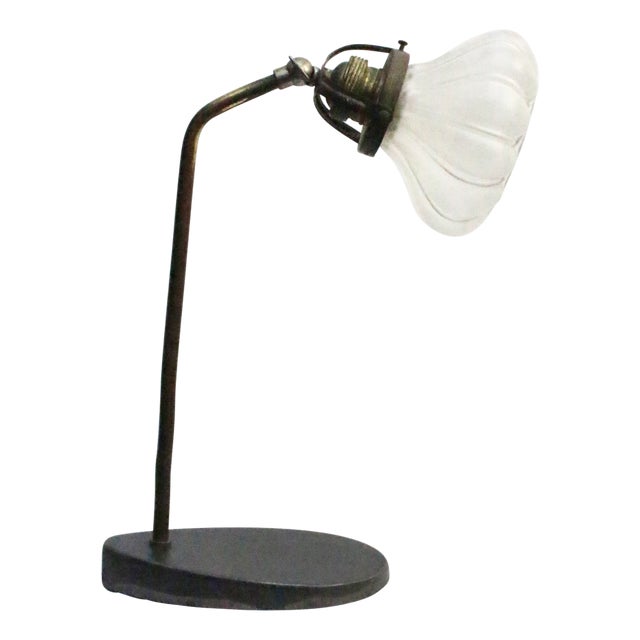 Art Deco French Cast Iron & Frosted Glass Desk Light, 1930s For Sale