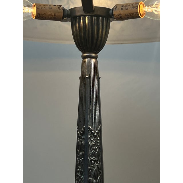 Glass Vintage French Art Deco Frosted Glass Table Lamp by Muller Frères Lunéville C. 1920 For Sale - Image 7 of 13