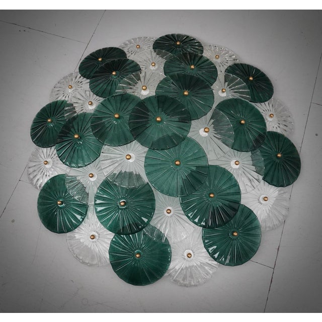 2000 - 2009 Art Deco Murano Glass Transparent and Green Chandelier, 2000 For Sale - Image 5 of 10
