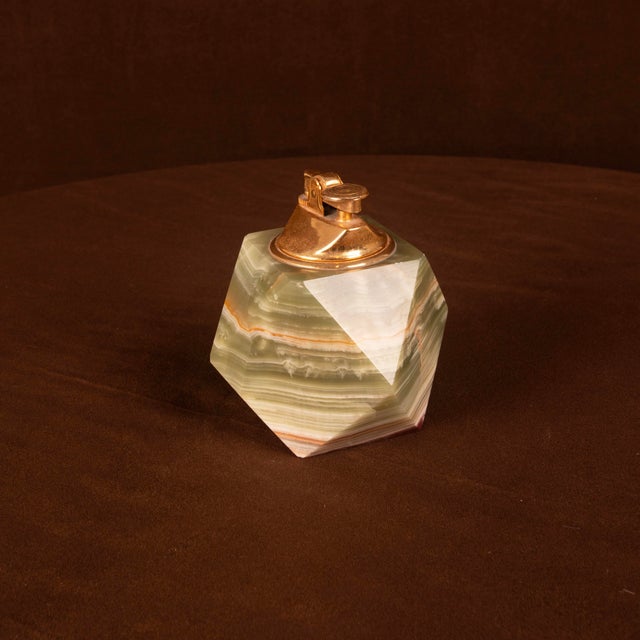 Italian Geometric Green Onyx and Brass Table Lighter, 1970 For Sale - Image 11 of 15