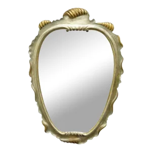 Mid 20th Century Italian Hollywood Regency Gold and Silver Giltwood Scroll Carved Wall Mirror