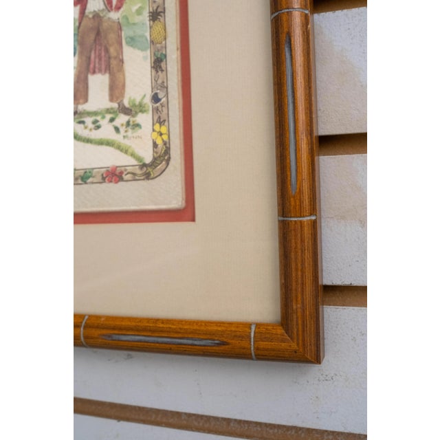 1970s Caribbean Watercolor Tropical Plantation Scene Painting Signed Fenn For Sale - Image 5 of 8