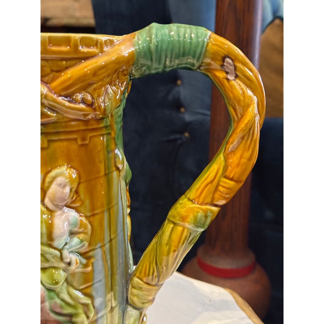 English Antique Minton-Style Majolica Pottery Pitcher For Sale - Image 3 of 12