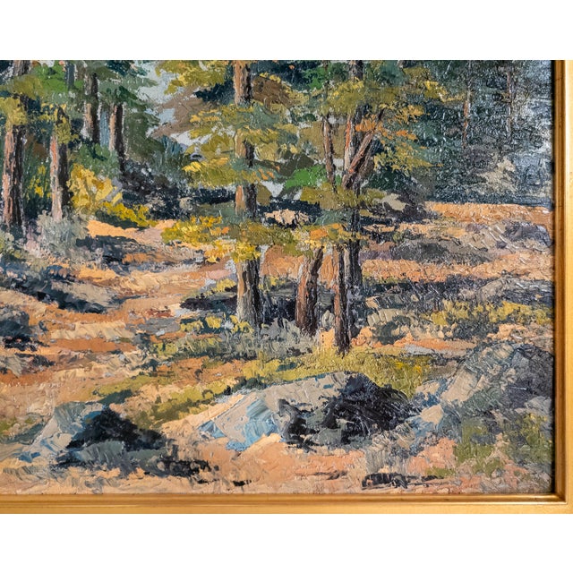 Mid-Century Impressionist Oil Painting of Forest Scene Landscape, Signed Illegibly For Sale - Image 9 of 15