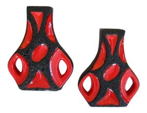 Shapely West German Roth Keramik Art Pottery 'Fat Lava' Guitar Vases - a Pair