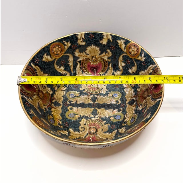 Vintage Famille Noire Hand Painted Enamel Satsuma Ware Bowl & Scalloped Edge Plate From China For Sale - Image 6 of 12