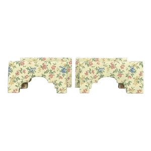 Vintage Custom Upholstered Wood Window Cornices Valances With Jacquard Floral Fabric. Set of Four
