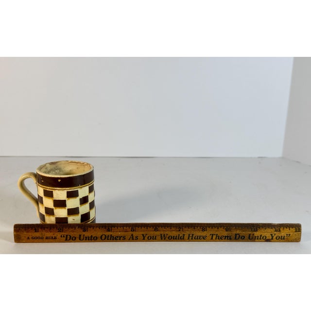 Antique Child's Mochaware Mug: Checkerboard Yellowware, Austrian 19th Century For Sale - Image 9 of 10