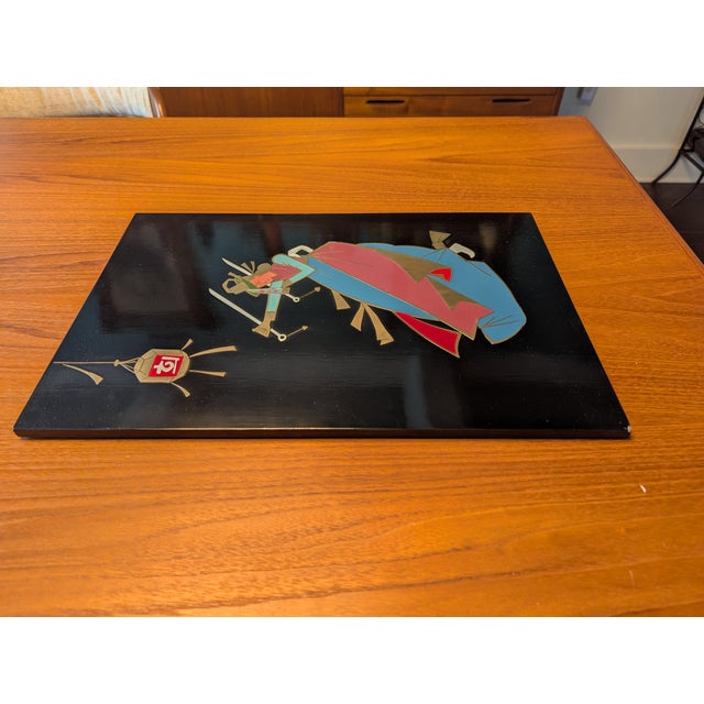 Vintage Korean Mother-of-Pearl Lacquer Plaque "Sword Dance" by Minye Art — 1970s For Sale In Atlanta - Image 6 of 10