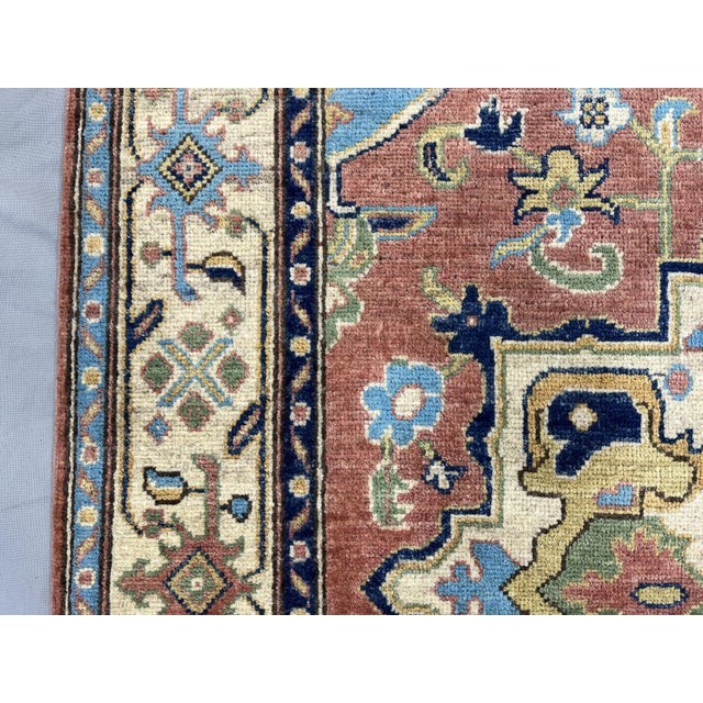 Blue Terracotta Persian Style Heriz Wool Rug With Blue Accents, 3'11" X 6'3" For Sale - Image 8 of 14
