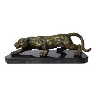 Miguel Fernando Lopez, Hunting Panther, 1980s, Bronze & Marble For Sale