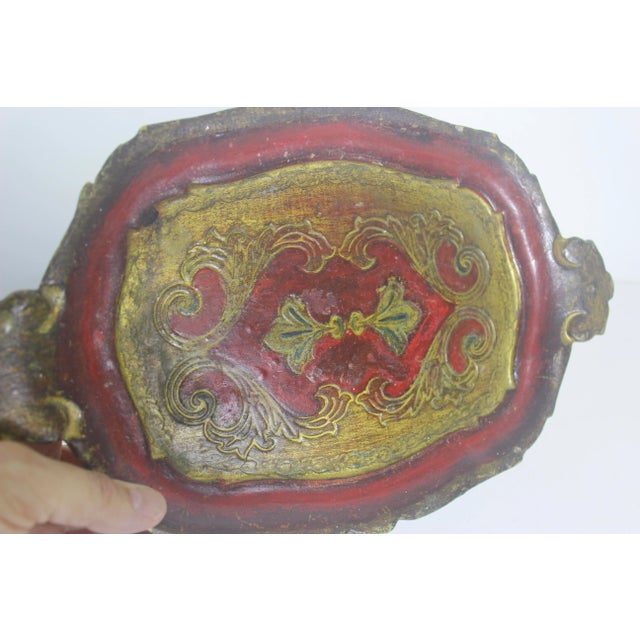 Wood Small Vintage Italian Florentine Gilded Wood Tray For Sale - Image 7 of 8