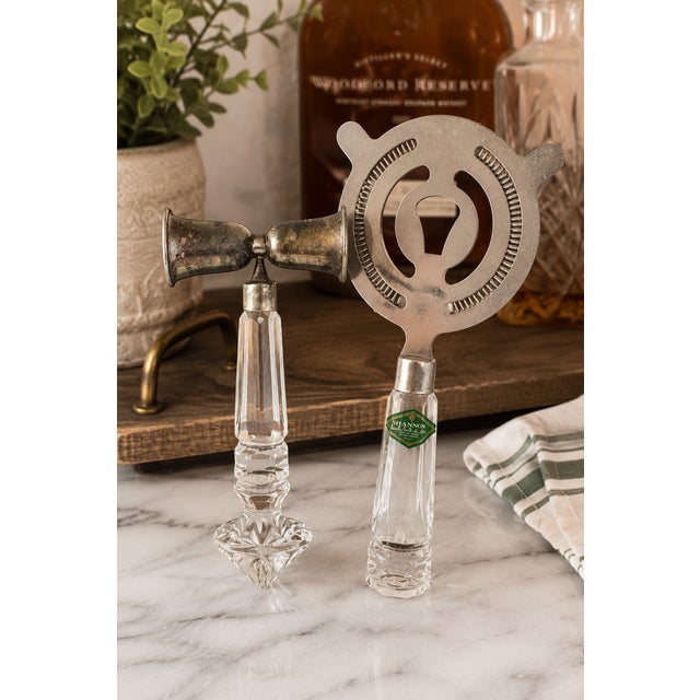 Vintage Shannon Designs of Ireland Crystal Handle Barware Set – Cocktail Strainer & Double Jigger Brand: Shannon Designs...