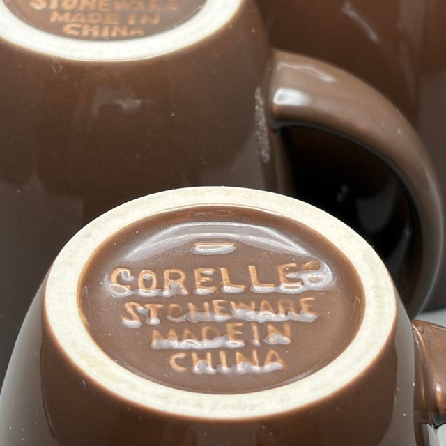 Vintage Corelle Stoneware Chocolate Brown Coffee Mugs - Set of 4 For Sale - Image 11 of 11