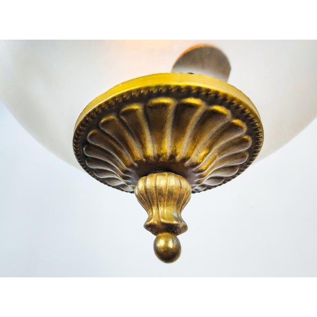 Black Antique Etched Glass Globe Pendant Light with Brass Gallery For Sale - Image 8 of 10