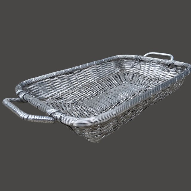 Vintage French Style Silver Mesh Woven Basket Tray For Sale - Image 9 of 11