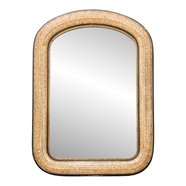 Antique 19th-Century Gilt and Painted Arched Mirror For Sale