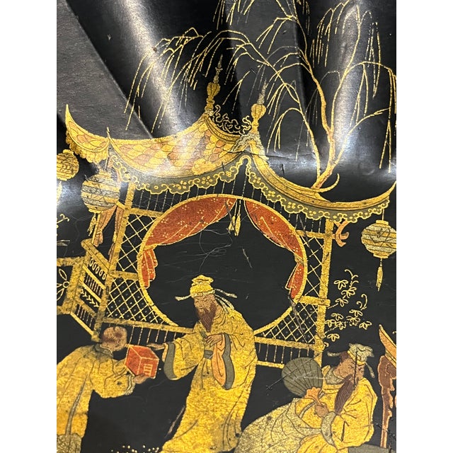 Antique French Chinoiserie Papier Mache Scalloped Dish For Sale - Image 13 of 15