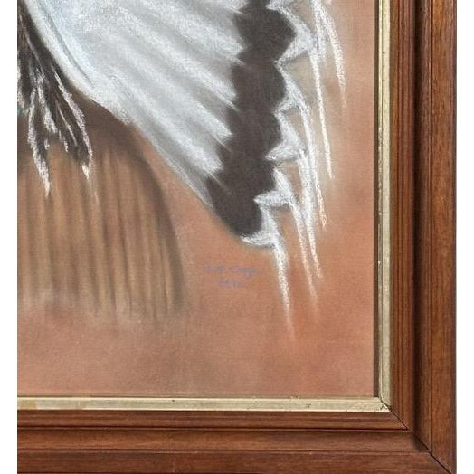 Terra Cotta Original Vintage 1978 Western Fine Art Native American Indian Chief Red Cloud Framed Pastel Portrait Drawing For Sale - Image 8 of 9