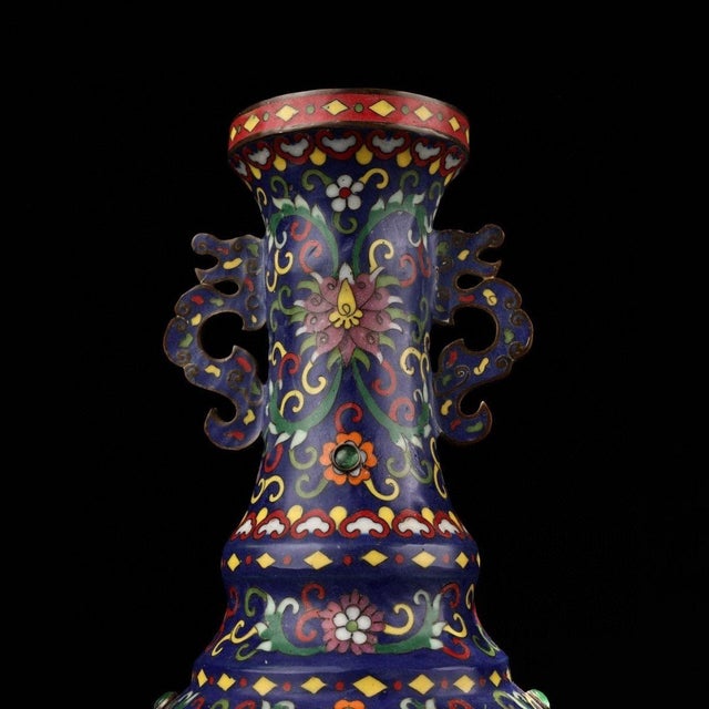 Chinese Monumental Vintage Chinese Cloisonné Enamel "Cranes & Bamboo" Vase - 3940g, 40cm For Sale - Image 3 of 9
