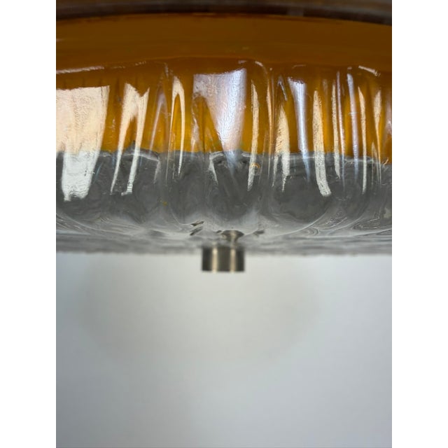 Space Age Pendant Lamp in Brushed Aluminium and Amber Pressed Glass, 1970s For Sale - Image 4 of 12