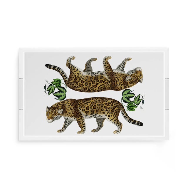 Leopard Seeing Double White Acrylic Rectangle Decorative Tray, Medium For Sale - Image 9 of 9