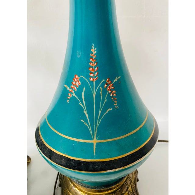 Blue Napoleon III Polychrome Porcelain Lamps, 1800s, Set of 2 For Sale - Image 8 of 11