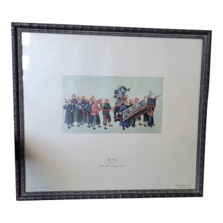 1970s Chinese Art Print in Bamboo Frame Litho Reproduction Stamped Sealed From Spain For Sale