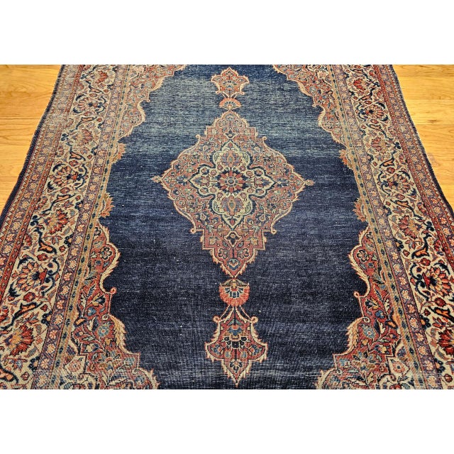 Vintage Persian Kashan Rug, Hand-Knotted Wool, Open Field Pattern, Navy & Ivory, 3x5 For Sale - Image 10 of 16