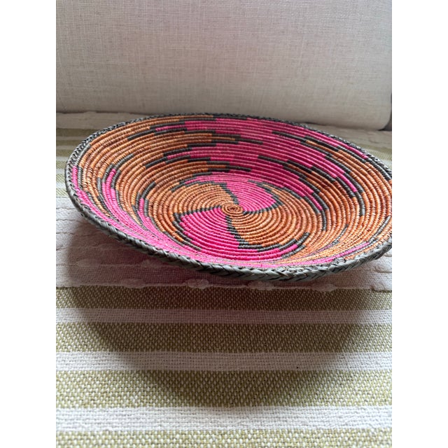 African Indego African Geo Plateau Round Woven Basket For Sale - Image 3 of 6