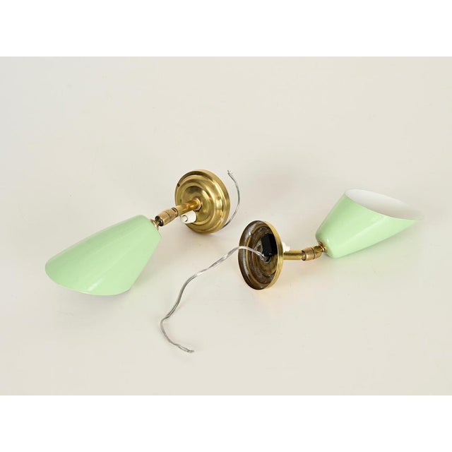 Italian Wall Lights in Brass and Green Metal by G. Ostuni, 1950s, Set of 2 For Sale - Image 16 of 17