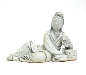 Vintage Finish Gray Porcelain Kwan Yin Statue