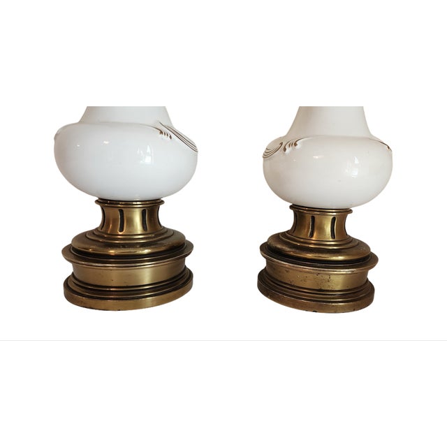 Mid-Century Stiffel Ivory Enamel and Polished Brass Table Lamps - Pair For Sale - Image 12 of 13