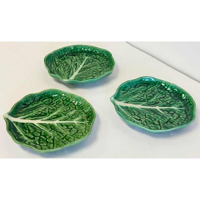 Mid 20th Century Vintage Bordallo Pinheiro Style Cabbage Leaf Plates, Set of 3 For Sale - Image 5 of 6
