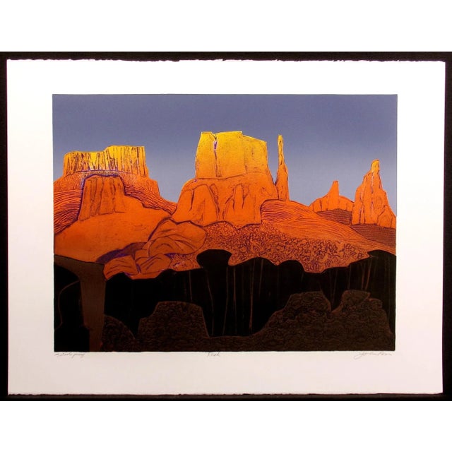 Very colorful unframed vintage collagraph etching of buttes. Hand signed, titled and numbered by the artist "Artist Proof"...