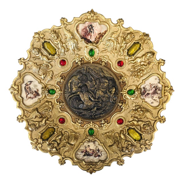 Large Gilt Bronze Medallion Plate with Putti, 1880 For Sale