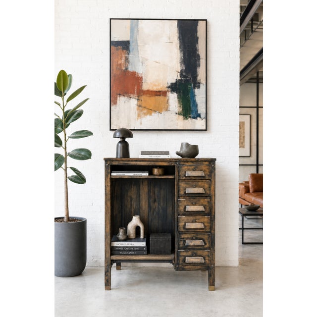 Antique Industrial wooden worktable, c. 1920’s. This cabinet features 6 felt lined and dovetailed drawers, a spacious...